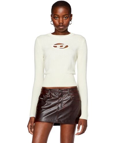 DIESEL Sweater With Embroidered Cut-out Logo - Natural