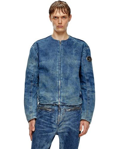 DIESEL Veste en denim avec zip style biker - Bleu