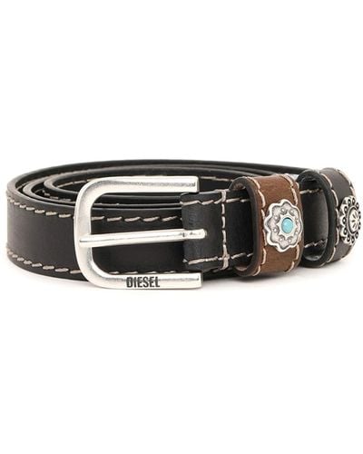 DIESEL Embellished Leather Belt - Black