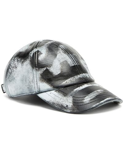 DIESEL Baseball Cap In Treated Leather - Gray