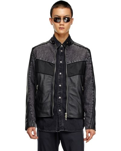 DIESEL Denim And Shell-panelled Leather Jacket - Black