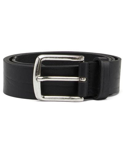 DIESEL Treated Leather Belt With Logo - Black