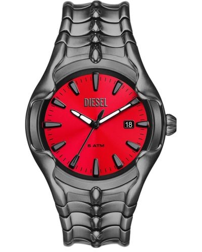 DIESEL Vert Three-hand Date Gunmetal Stainless Steel Watch - Red
