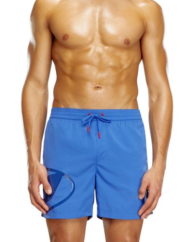 DIESEL Swim Shorts With Shiny Oval D Logo - Blue