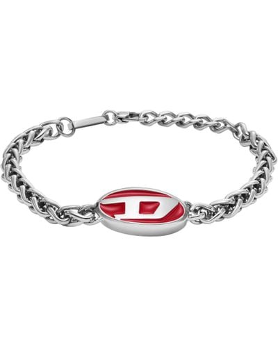 DIESEL Red Enamel And Stainless Steel Chain Bracelet - White