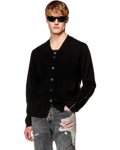 DIESEL Cardigan With Contrast Piping - Black