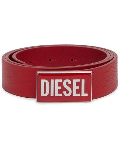 DIESEL Leather Belt With Enamelled Buckle - Red