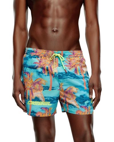 DIESEL Mid-length Printed Swim Shorts - Blue