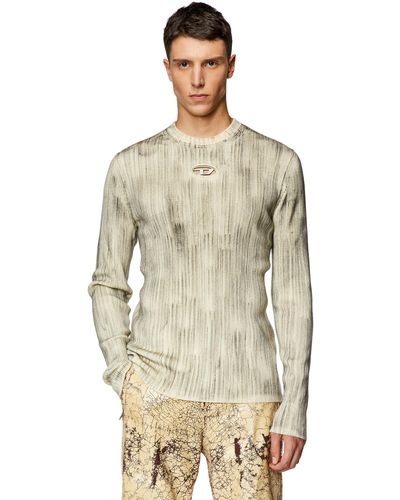 DIESEL Ribbed Sweater With Oval D Plaque - Natural
