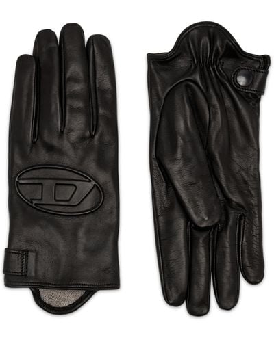 DIESEL Leather Gloves With 3d Oval D Logo - Black