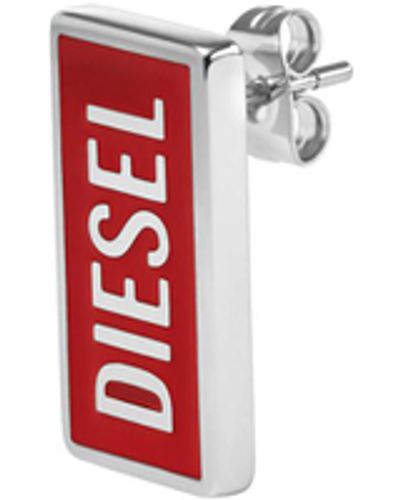 DIESEL Stainless Steel Logo Stud Earrings - Red