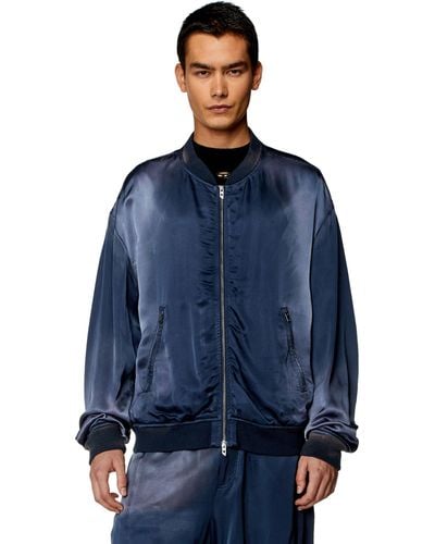 DIESEL Satin Bomber Jacket With Faded Effect - Blue
