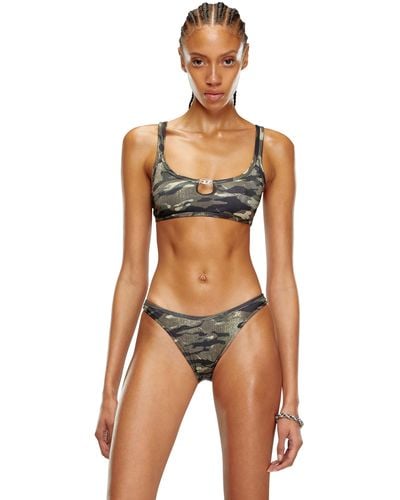DIESEL Ribbed Bralette With Camo Print - Green