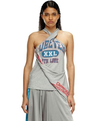 DIESEL College Tank Top With Twisted Front - Blue