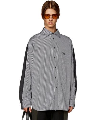 DIESEL Striped Shirt With Denim Back - Gray