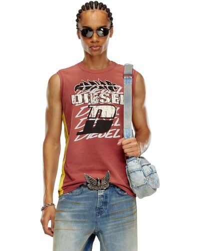 DIESEL Sun-Faded Tank Top With Side Bands - Red