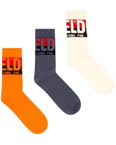 DIESEL Three-pack Of Socks With Logo Cuffs - Orange