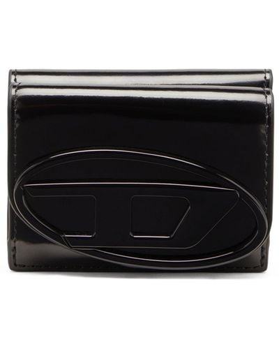 DIESEL Tri-fold Wallet In Mirrored Leather - Black