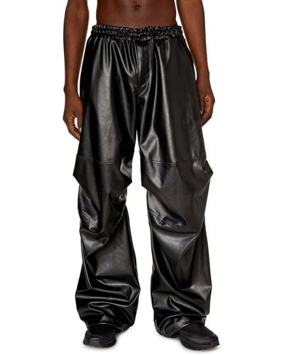 DIESEL Oversized Cargo Trousers In Coated Fabric - Black