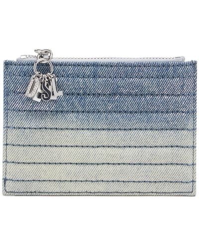 DIESEL Card Holder In Leather And Quilted Denim - Blue