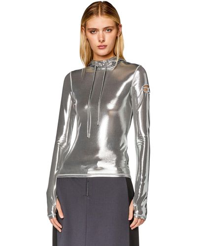 DIESEL Hoodie With Shiny Foil Coating - Gray