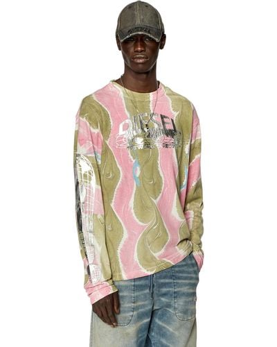 DIESEL Long-sleeve T-shirt With Marble Print - Multicolor