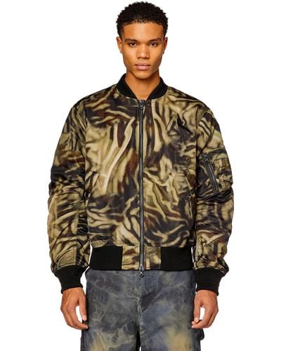DIESEL Padded Bomber Jacket With Zebra-camo Print - Multicolour