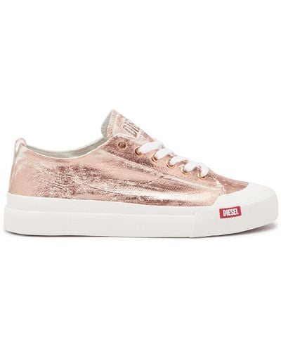 DIESEL S-athos Low-distressed Trainers In Metallic Canvas - Pink