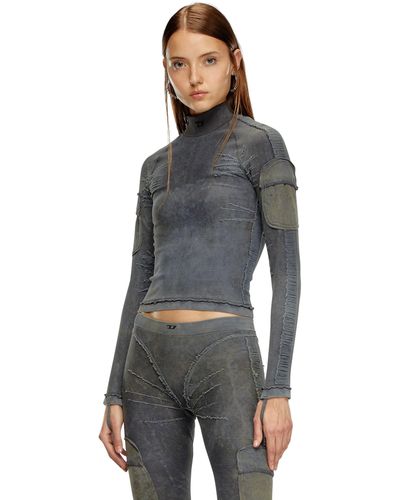 DIESEL Mock-neck Top With Distressed Effects - Grey