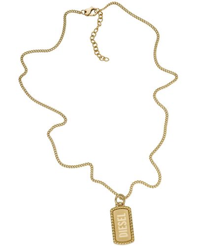 DIESEL Gold-tone Stainless Steel Dog Tag Necklace - Metallic