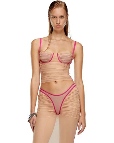 DIESEL Ruched Mesh Top With Binding - Pink