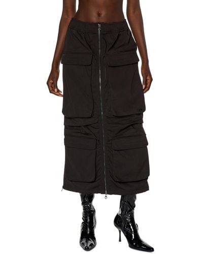 DIESEL Cargo Skirt In Nylon Twill - Black