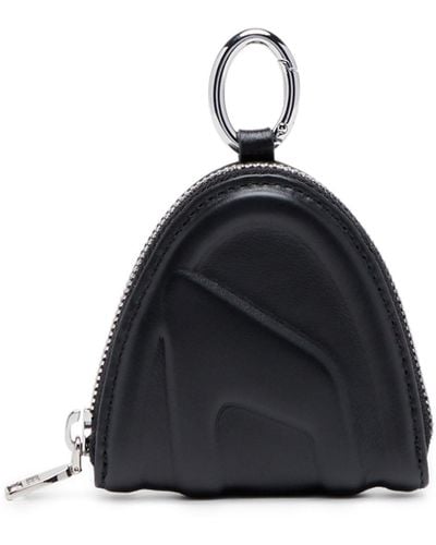 DIESEL Leather Coin Purse With Embossed Logo - Black