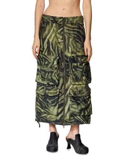 DIESEL O-mirtow Zebra-print Midi Skirt - Green