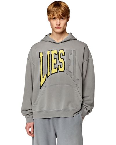 DIESEL College Hoodie With Lies Patches - Gray
