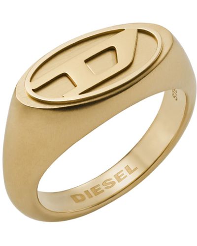 DIESEL Gold Stainless Steel D Logo Ring - Metallic
