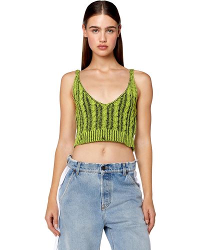 DIESEL Crop Top In Cable-knit Chenille - Green