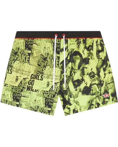 DIESEL Mid-length Swim Shorts With Graphic Print - Green