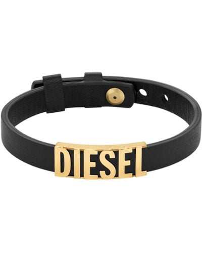 DIESEL Font Black Leather Stack Bracelet