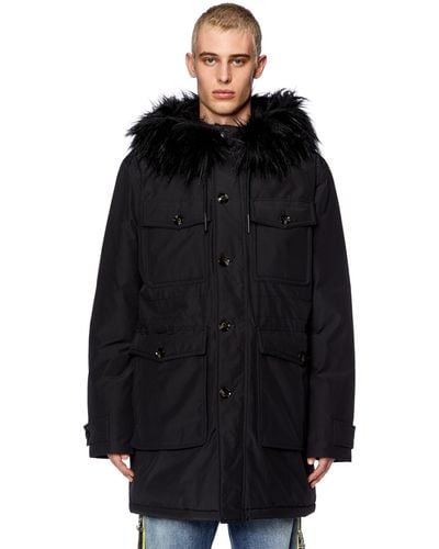 DIESEL Padded Parka With Fluffy Trim At Hood - Black