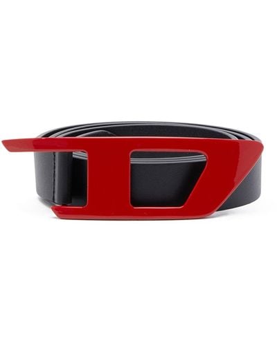 DIESEL Slim Leather Belt With D Buckle - Red