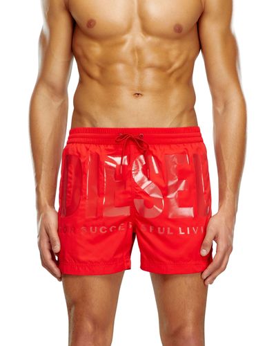 DIESEL Pantaloncini da mare con logo in tono - Rosso