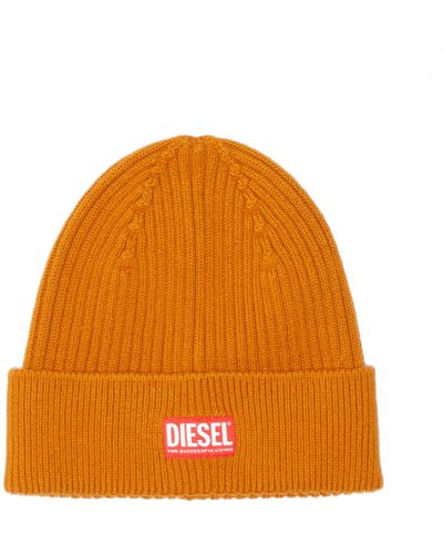 DIESEL Ribbed Beanie With Logo Patch - Orange