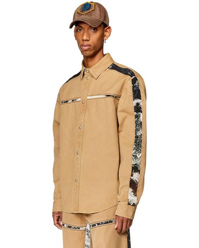 DIESEL Canvas Shirt With Printed Inserts - Natural