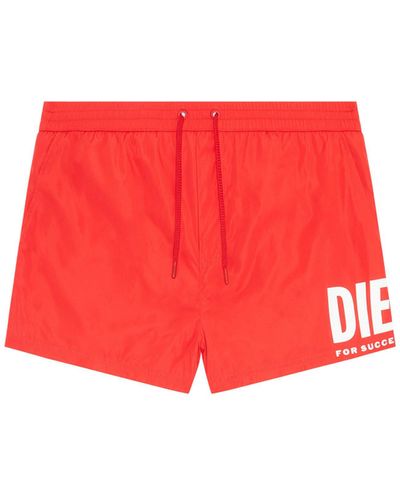 DIESEL Swim Shorts With Maxi Logo Print - Red
