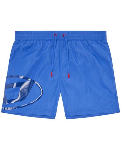 DIESEL Swim Shorts With Shiny Oval D Logo - Blue