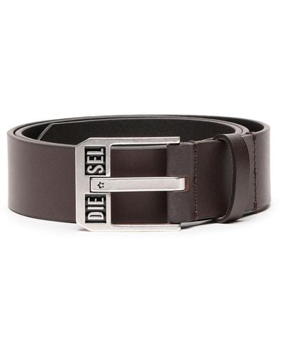 DIESEL Leather Belt With Star Logo Buckle - Brown