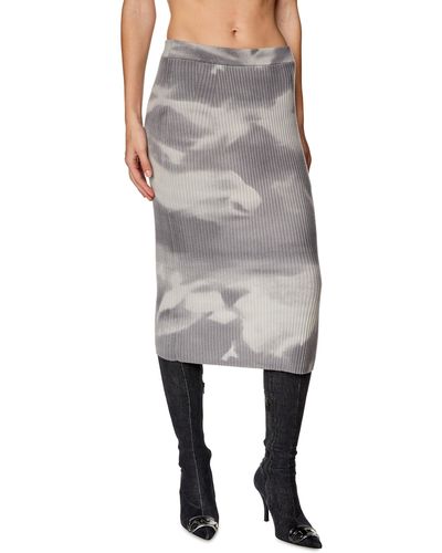 DIESEL Midi Skirt In Camo Wool Knit - Grey