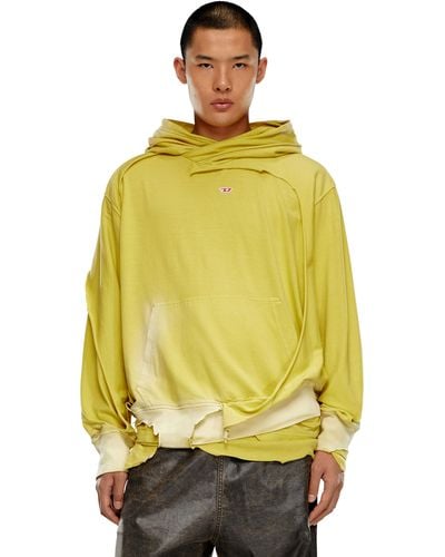 DIESEL Hoodie con effetto peel-off destroyed - Giallo