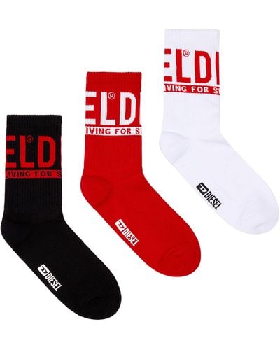 DIESEL Three-pack Of Socks With Logo Lettering - Red